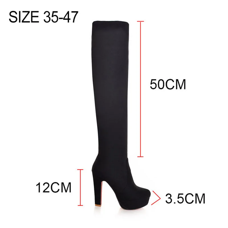 Fashion Female Over The Knee Boots Winter Knee High Boots Women Platform High Heels Long Ladies Shoe Plus Size 45 46 women high heel boots