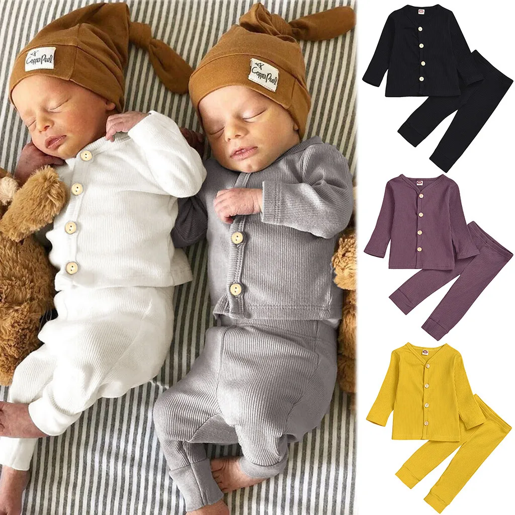 

Autumn Baby Girls Clothes Pumpkin Solid Button Pajamas T-shrit Tops Pyjama Trousers Ropa Niña Toddler Boys Casual Home Sleepwear