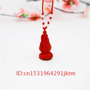 

Gifts Fashion Cinnabar Jewellery Red Buddhism Organic Amulet Carved Chinese Charm Pendant Necklace Natural Woman