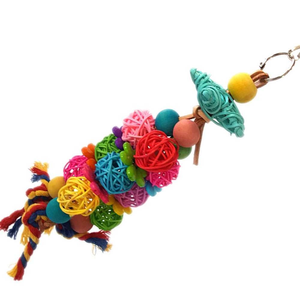 Perch Accessories Decoration Cage Colorful Standing Rattan Swing Bird Bite Playing Pet Parrot For Parakeet Chew Toy