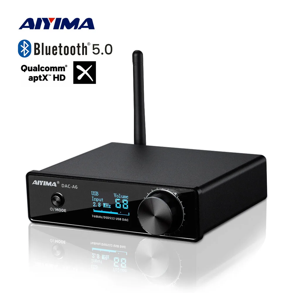 AIYIMA аудио DAC A6 Bluetooth ESS9038Q2M Mini Hifi USB декодер XMOS XU208 PCM 32 бит/768 кГц DSD512 поддержка LDAC APTX-HD