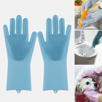 

1 Pair Rubber Kitchen Dishwashing Gloves Cleaning Dish Fruit Washing Gloves For Kitchen Pet Household Car Glove FDA One Size