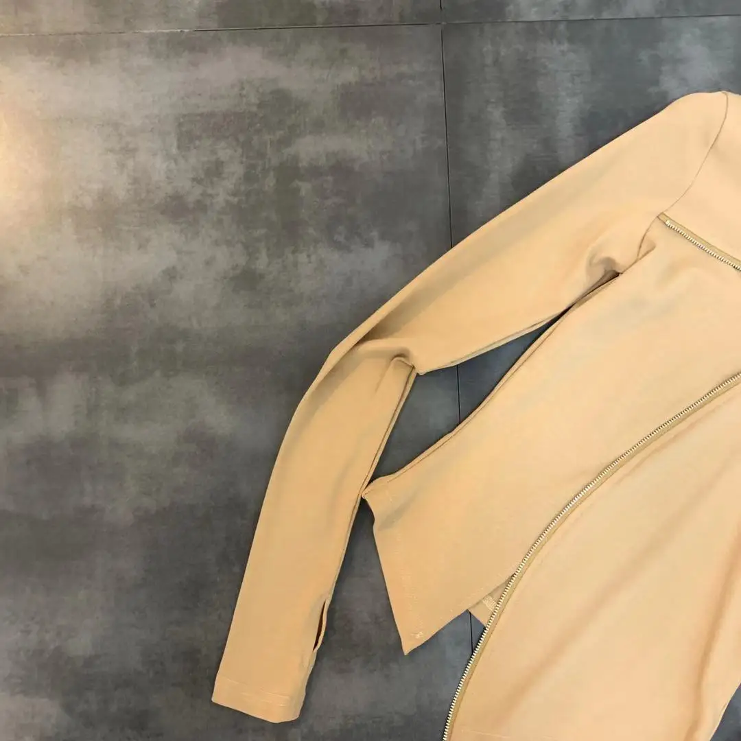 New Winter T Shirt Long Sleeve High-necked Long-sleeved Zipper Decoration Shirt Female Backing Hollow Chest