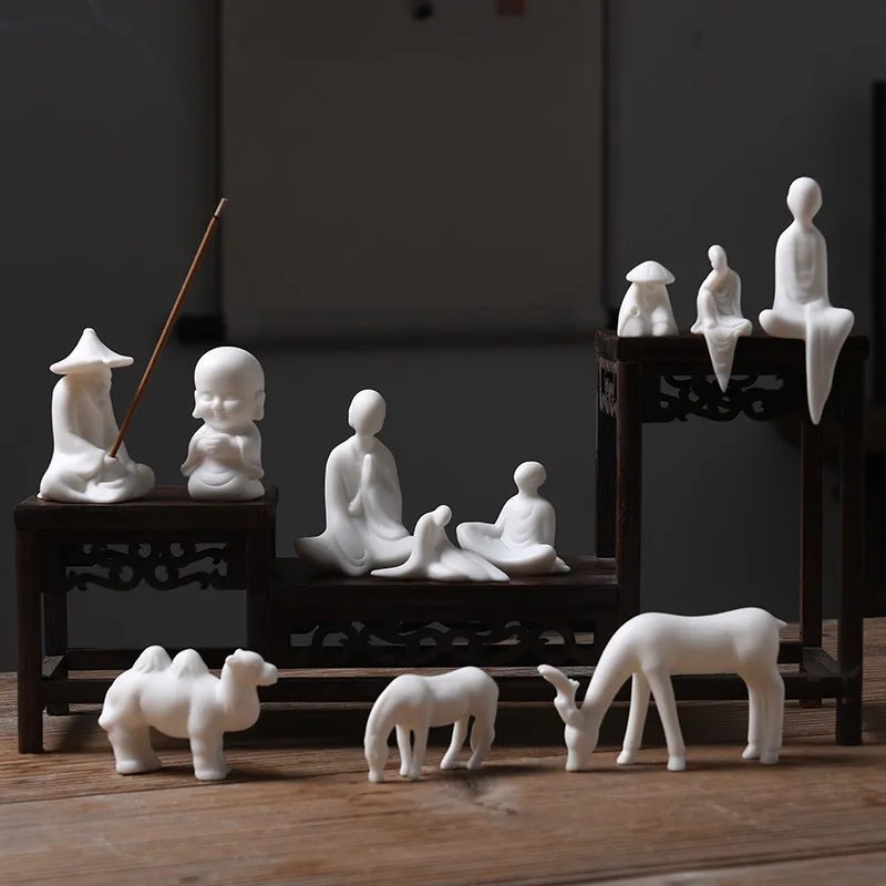 Ceramic Zen Buddha Tea Pet Home Decoration White Porcelain Animals Fishing Ornament Creative Mini Figure Bonsai Accessories | Дом и сад