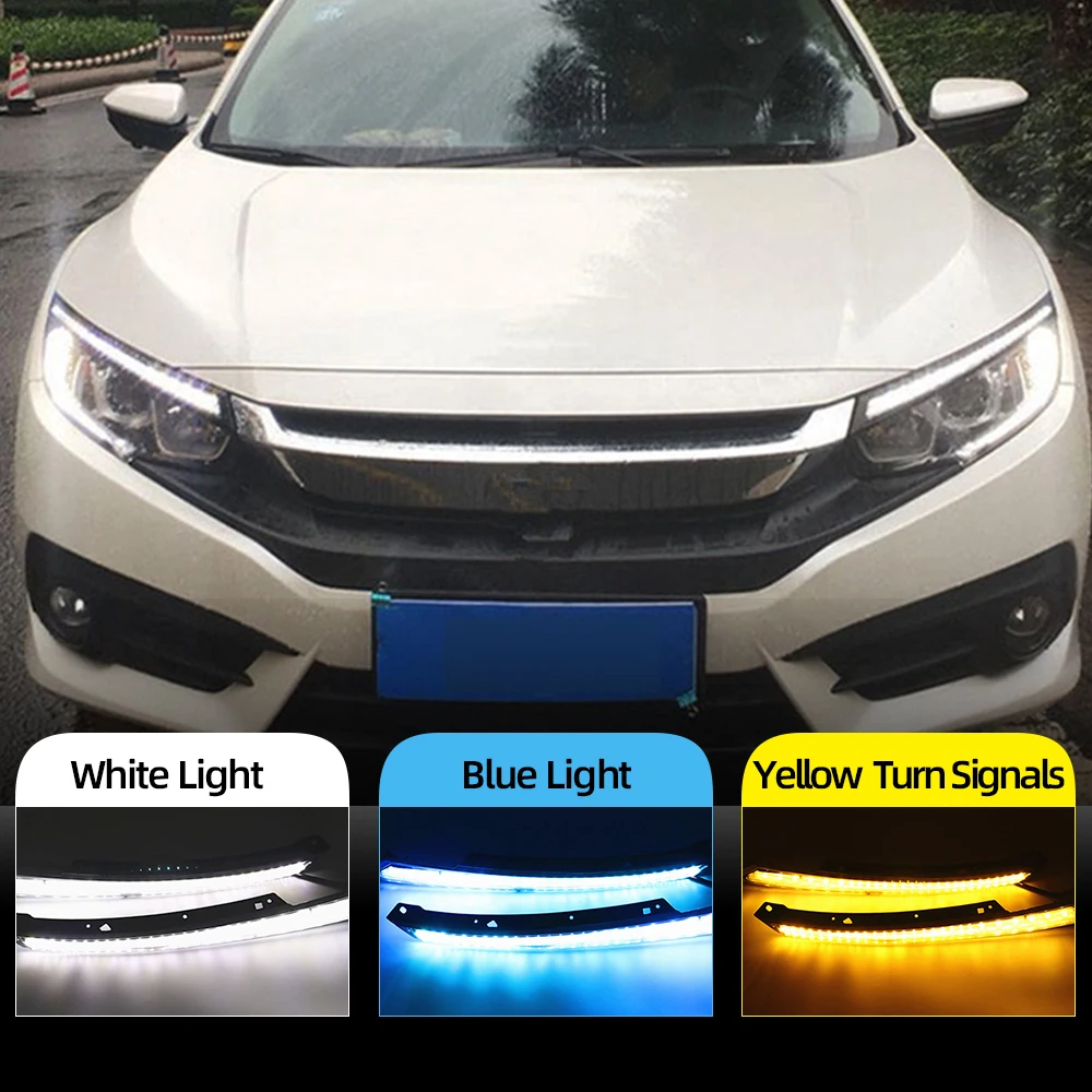 2 шт. для Honda Civic Blink светодиодный светильник на голову для бровей, дневной ходовой светильник, DRL с желтым сигналом