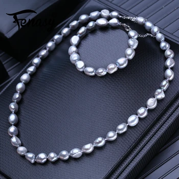 

FENASY Natural Freshwater Pearl Necklaces For Women Baroque Long Necklace Bracelets & Bangles Link Bracelet Party Jewelry Sets