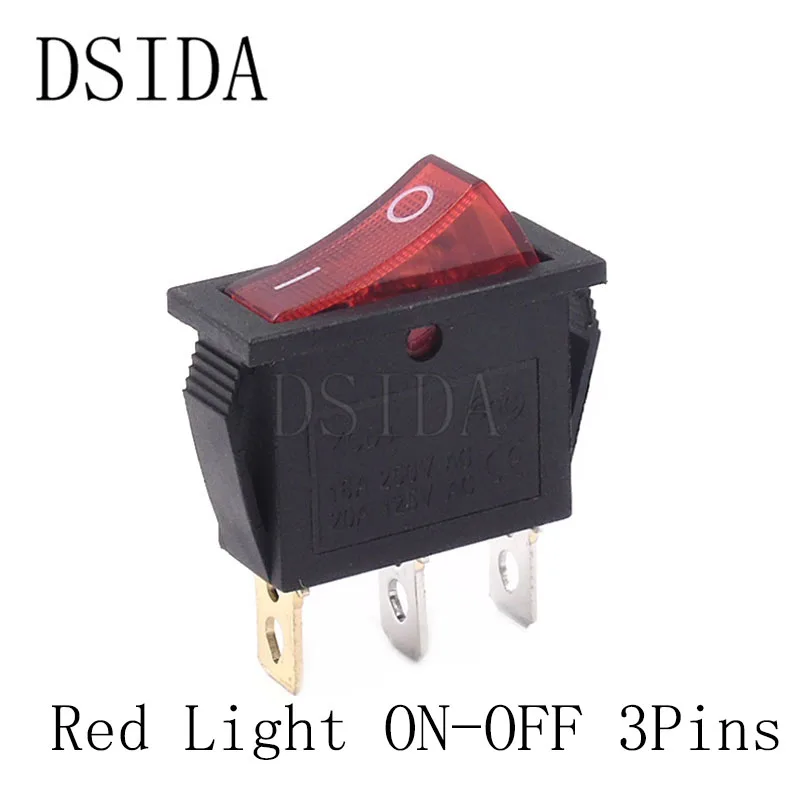 Red Light 3Pins KCD3 кулисный переключатель ВКЛ-ВЫКЛ-вкл 2 положения 2 контакта/3 контакта электрическое оборудование с выключатель света 16A 250 V/20A 125V AC - Цвет: Red Light 3Pins