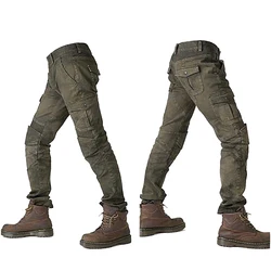 2024 NEW Outdoor Cycling Jeans Men Motorcycle Anti-Fall Rider Equipment Protect Gear Four Seasons Jeans army Green Racing Pants