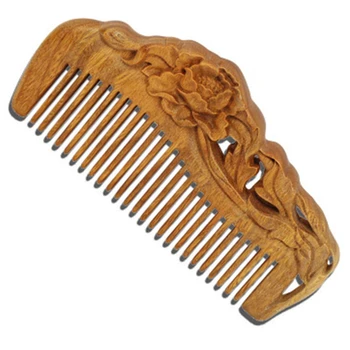 

Authentic Carved Peony Wooden Comb Wood Color Sandalwood Hair Hollow Hand-Made Comb