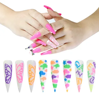 

16 Pcs Nail Sticker Flame Nail Sticker 16 Color Set Fluorescent Big Butterfly Cloud Color Flower Nail Decal Decoration Art