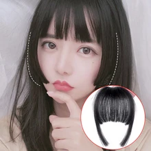 Чёрный; коричневый короткий передний Аккуратные челки Клип В короткая челка наращивание волос Прямо Синтетические натуральные накладные волосы DIFEI