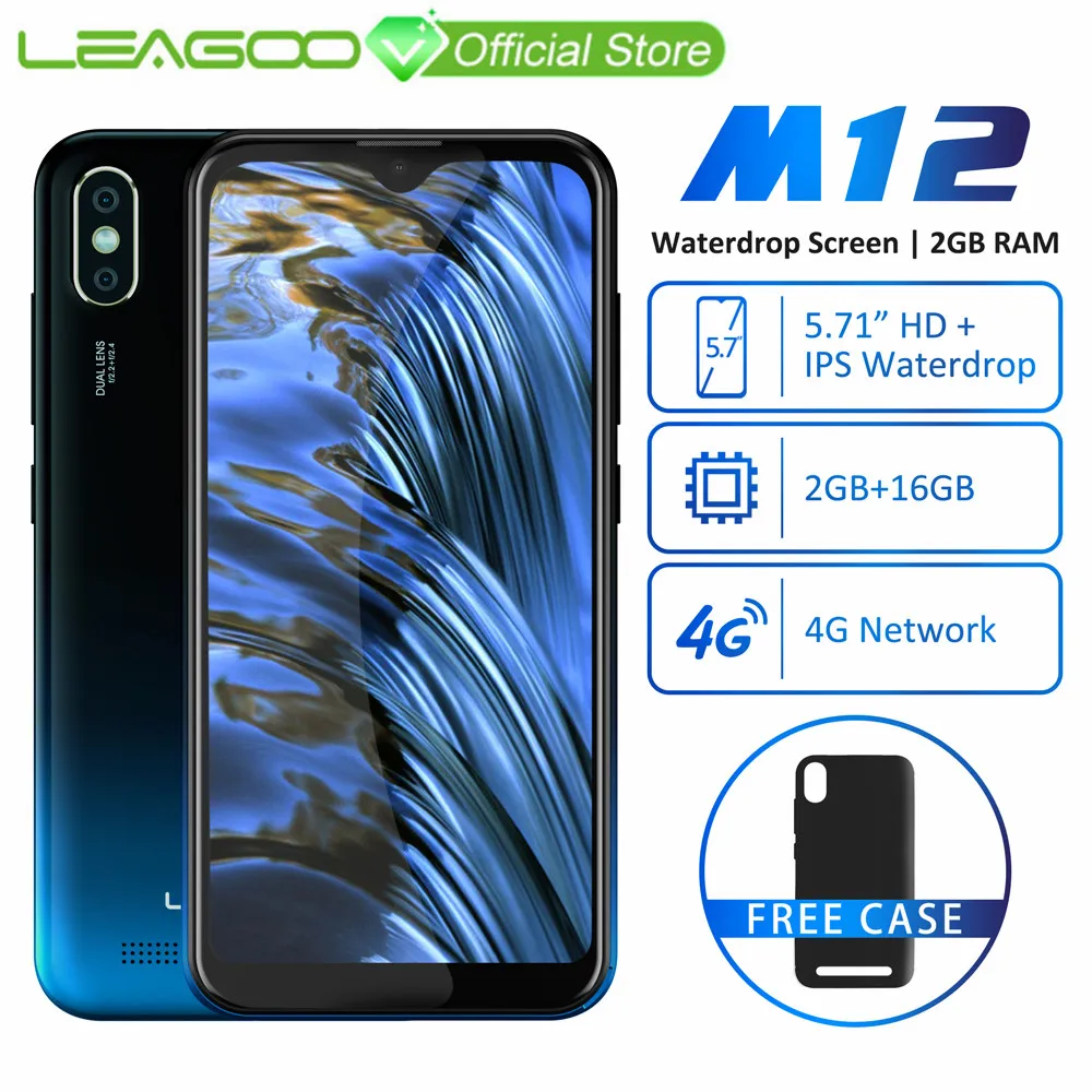 

LEAGOO M12 Mobile Phone 5.7" 19:9 HD+ IPS Waterdrop Screen 2GB RAM 16GB ROM Android 9.0 MT6739V 3000mAh 8MP Camera 4G Smartphone