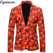 CYSINCOS, мужская куртка с цветочным рисунком, мужские блейзеры с рисунком, модные пуговицы, костюмы, пальто, рождественские приталенные вечерние блейзеры
