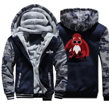 

Men trend dragon ball print hooded hoodie 2019 autumn winter camouflage big size fleece sweatshirt casual zipper warm man jacket