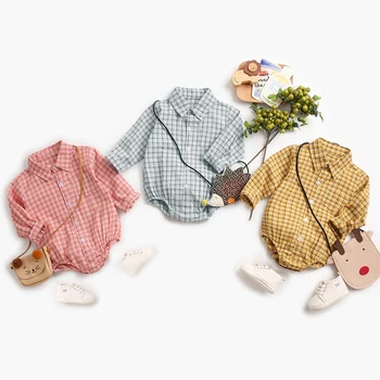 

0-3Yrs Newborn Baby Boys Plaid Shirt Long Sleeve Clothes Rompers New 2020 Spring Autumn Baby Toddler Boys Triangle Jumpsuits