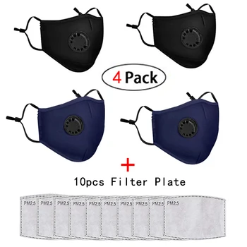 

4PCS Reusable Mouth Mask Breathing Valve with 10PCS PM2.5 Filter Replacement Multilayer Protection Face Mask (2 black,2 blue)