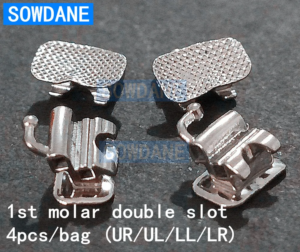 1bag (4 pcs/bag) Dental Orthodontic Buccal Tube Molar Buccal Tube Double Slot Convertible Bondable ROTH/MBT Mesh Base Materials
