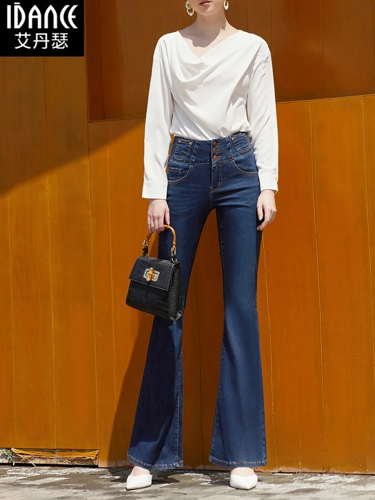 Free Shipping 2021 New Fashion Long Pants Women Flare Trousers 25-30 Size Denim Female Long Jeans High Waist Winter Blue