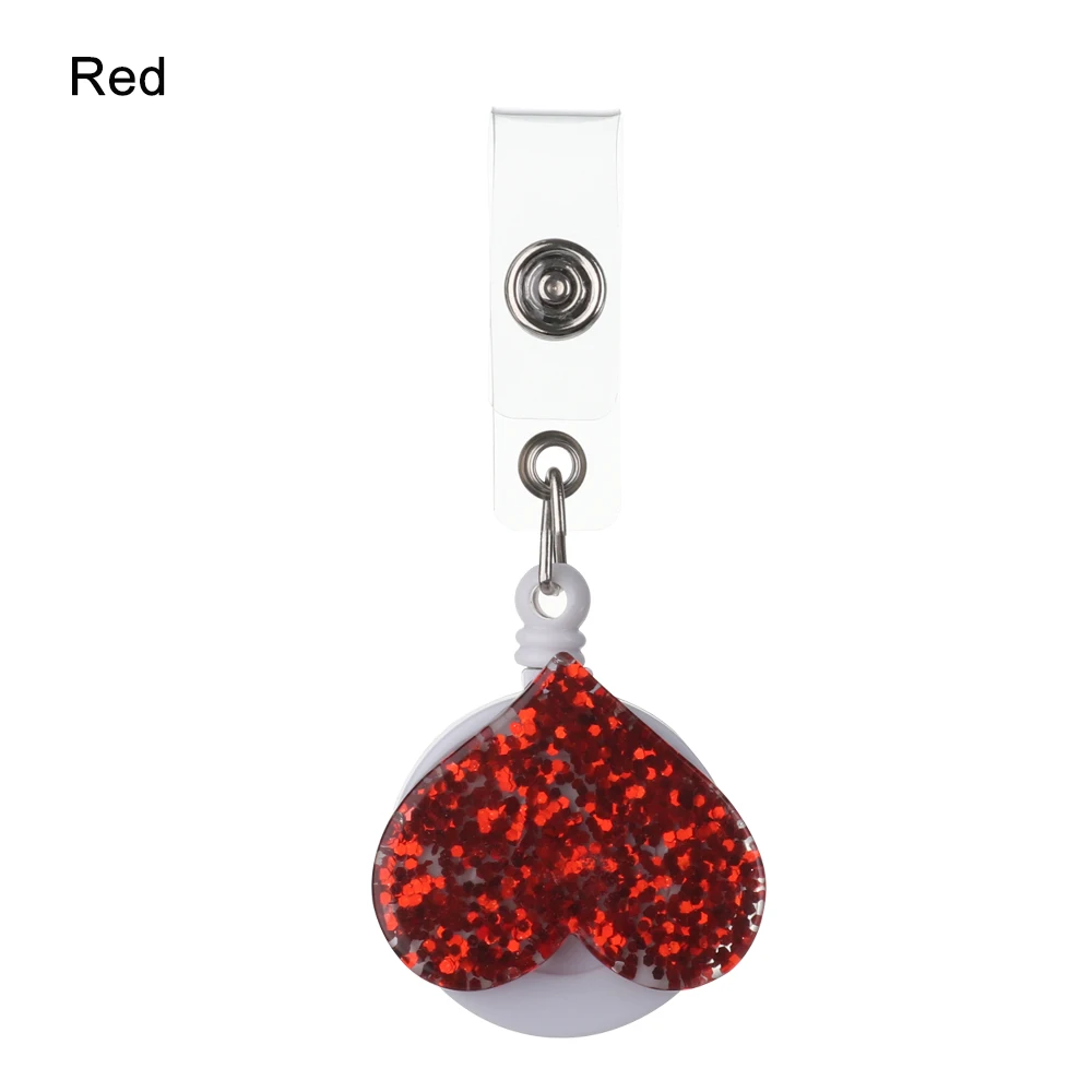 1PC Retractable Nurse Badge Reel Clip Bling Love Heart Series Students Employee's IC ID Card Badge Holder Anti-Lost Clip - Цвет: Красный