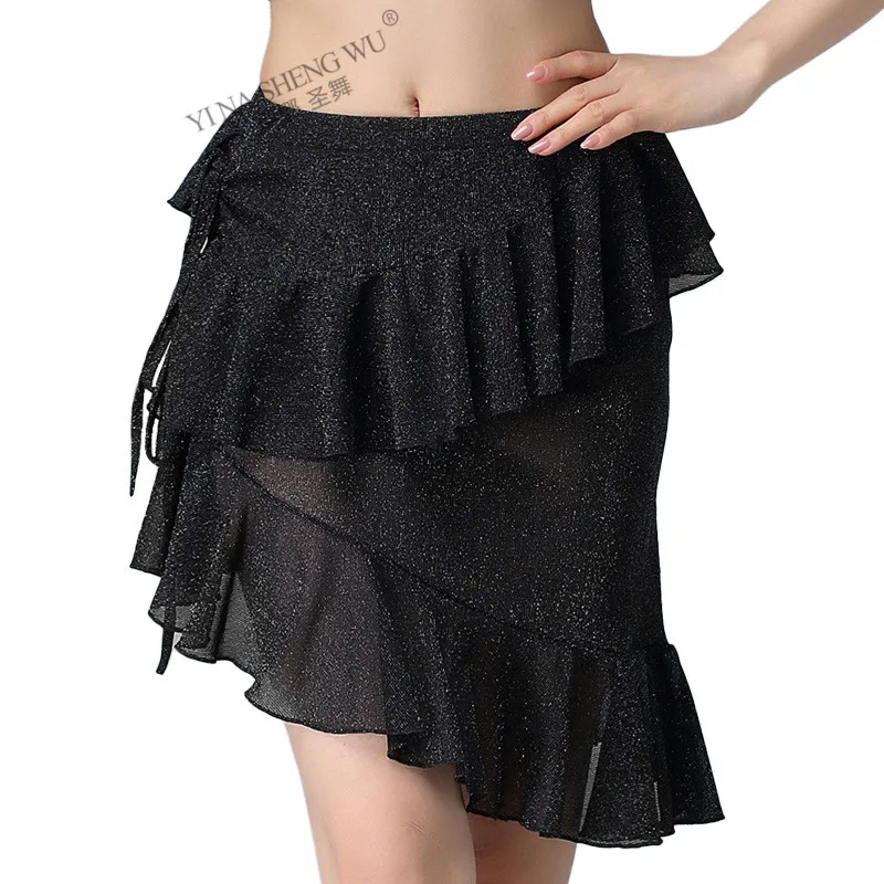Black-Skirt Новинка, женская сексуальная сетчатая одежда, 5 цветов, короткий рукав+ юбка, 2 предмета, для танца живота, тренировочный костюм для женщин, комплект для танца живота, топ+ юбка - Цвет: Black-Skirt