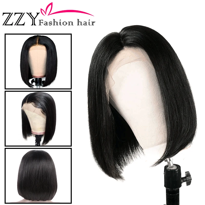 

ZZY 13x4 Short Lace Front Human Hair Wigs 150% Density Brazilian Straight Bob Lace Frontal Wig Natural Color non-remy Hair Wigs