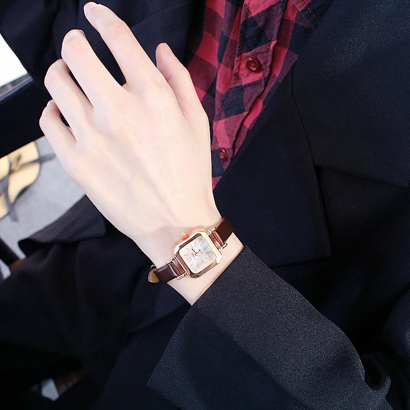 

Mini Small Square Simple Petite Vintage Girl'S Watch Casual See Descriptions Table Korean-style Thin Drawstring Fashion Alloy Wr