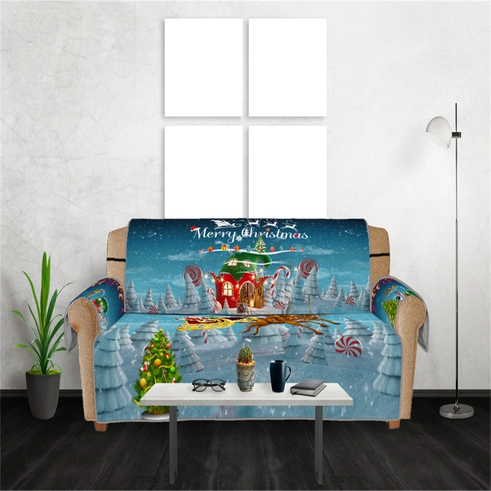 

Christmas Santa Claus House Couch Cover Protector Slipcover Party Decor Armchair Sofa Covers 1/2/3 Seaters for Living Room