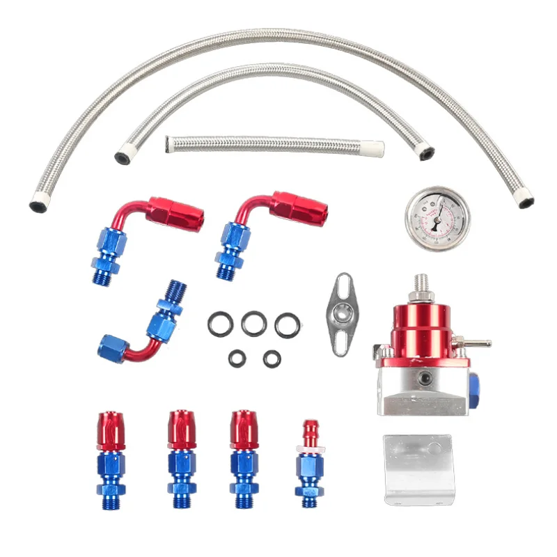 

1 комплект, Автомобильный Универсальный Топливный усилитель из алюминиевого сплава, регулятор давления топлива с манометром, топливный шланг, фитинги, комплект наконечников