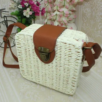 

New Summer Women Bag Ladies Straw Beach Messenger Shoulder Bag Square Woven Holiday Crossbody Bag Tote Handbag Pretty Fashion