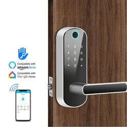 TTlock – serrure biométrique à empreintes digitales, Bluetooth, numérique, intelligente, sans clé, poignée électronique, clé mécanique, Wifi, Alexa 