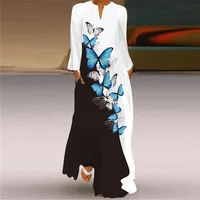 Butterfly Printing Women Sundress 2023 Spring Vintage  Long Sleeve V-neck Maxi Dress Elegant Ladies Long Dresses Female Vestidos - Image 6