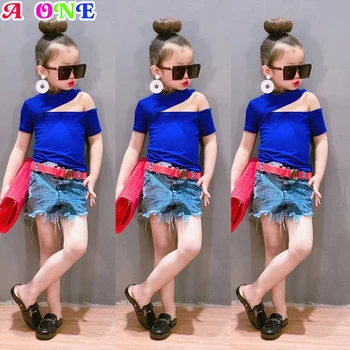 

Summer girls tops kids t-shirt baby tee fashion Strapless T-shirts Short sleeve basic clothing for baby 2T to 10T yrs