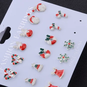 

8 Pairs/Set Christmas Tree Snowman Deer Bell Ear Stud Earrings Xmas Party Jewelry Gift Fashion Earing For Women 2019