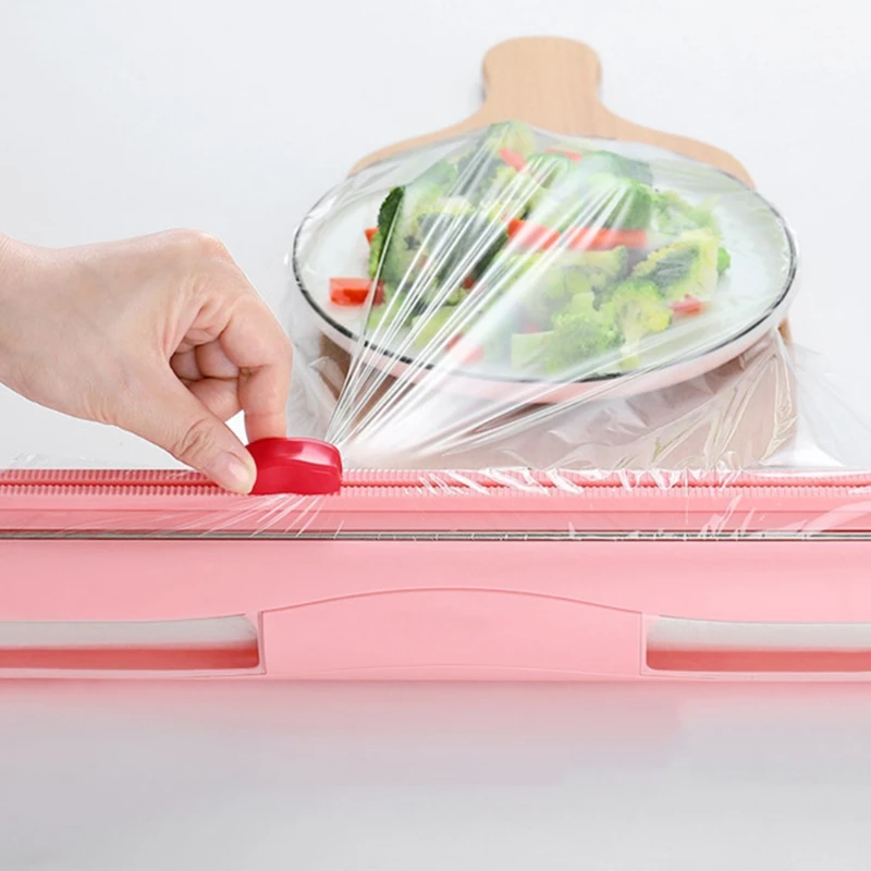 Food Plastic Wrap Dispenser Cling Film Storage Cutting Box