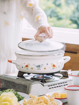 

Japanese porcelain enamel cartoon hot pot large capacity electromagnetic stove household thickened stewpan pan saucepan cooker