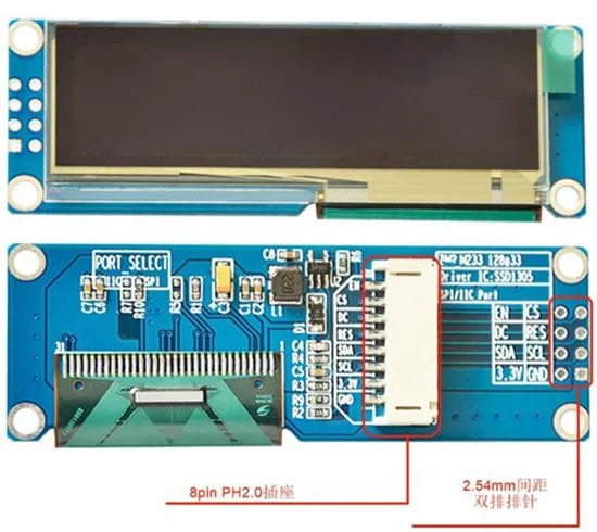 2 23 дюймовый 31P/8P/6P/10P Синий PM OLED экран (плата/без платы) SSD1305 Драйвер IC 128*32