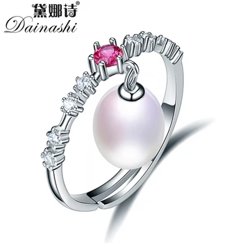 

Dainashi High Quality Freshwater Cultured Oval Pearl Ring 925 Sterling Silver Red Zircon Adjustable Ring Party Gift for Women