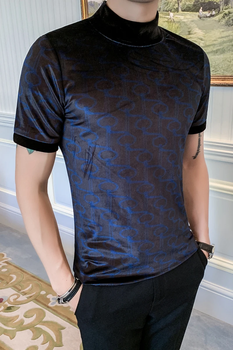 Уличная бархатная футболка Homme Slim Fit Chemise Homme модные футболки с принтом для соцклуба мужские футболки с коротким рукавом мужские футболки