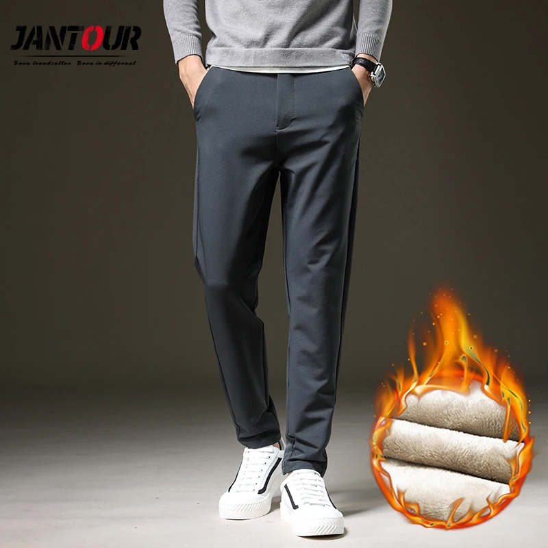 

Brand Men Fleece Pants Casual Mens Business Male Trousers Classics Midweight Straight Full Length Fashion Pant Big Size 28-40