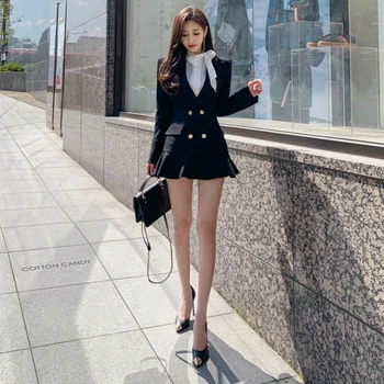 

2019 Women Double Breasted Mini Dress Ladies Ruffle Outwear Casual Fall Dress Women Winter Black OL Office Blazer Dress Ropa