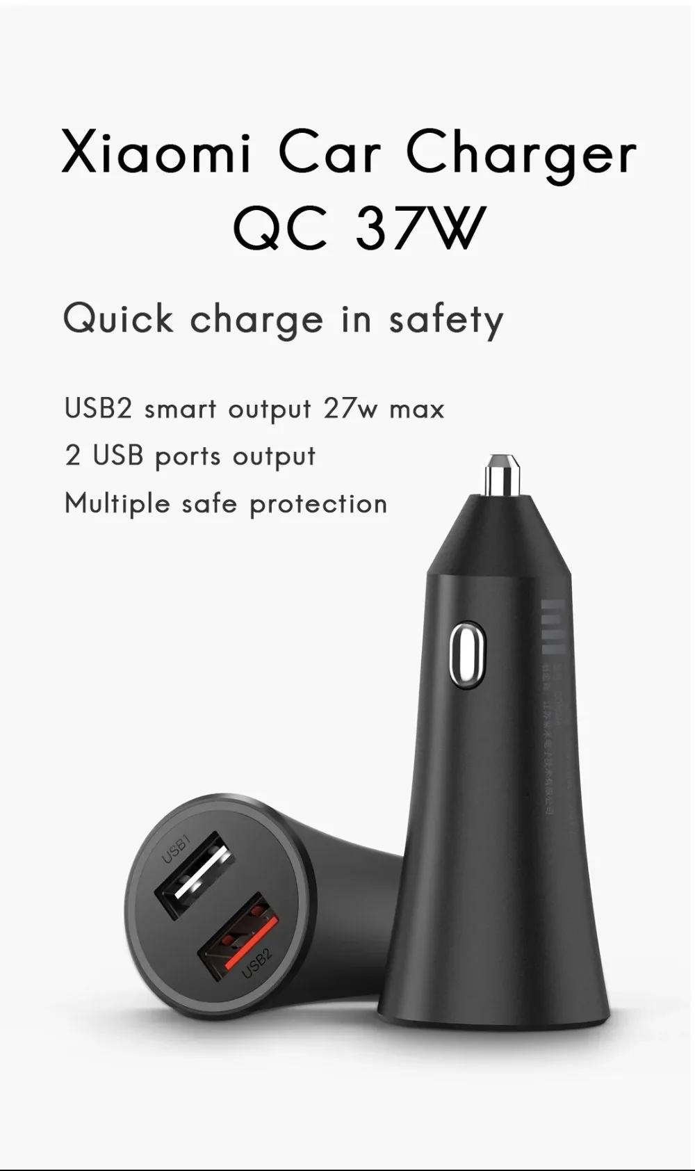 Оригинальное автомобильное зарядное устройство Xiao mi 37W Max для mi 9/K20 Pro/9 T(27W Max) 2 USB порта Smart выход несколько безопасной защиты