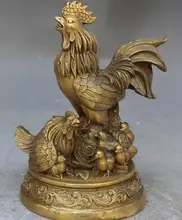 6 "china bronze fengshui galo galo animal frango yuanbao riqueza estátua decoração do jardim 100% bronze real(China)