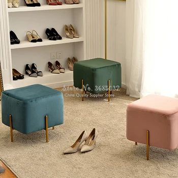 

Nordic Flannel Luxury Golden Iron Metal Home Stool Ottoman Dressing Chair Footstool Soft Velvet Fabric Kid Bed Living Room Sofa