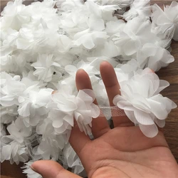 Elegant 24Pc 3D Chiffon Lace Floral Applique Trim for Bridal and Fashion Accessories (White)