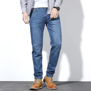

Spring Men's Jeans Business Fashion Straight Loose Blue Stretch Denim Trousers Classic Men Plus Size28 -44 46 48 2020