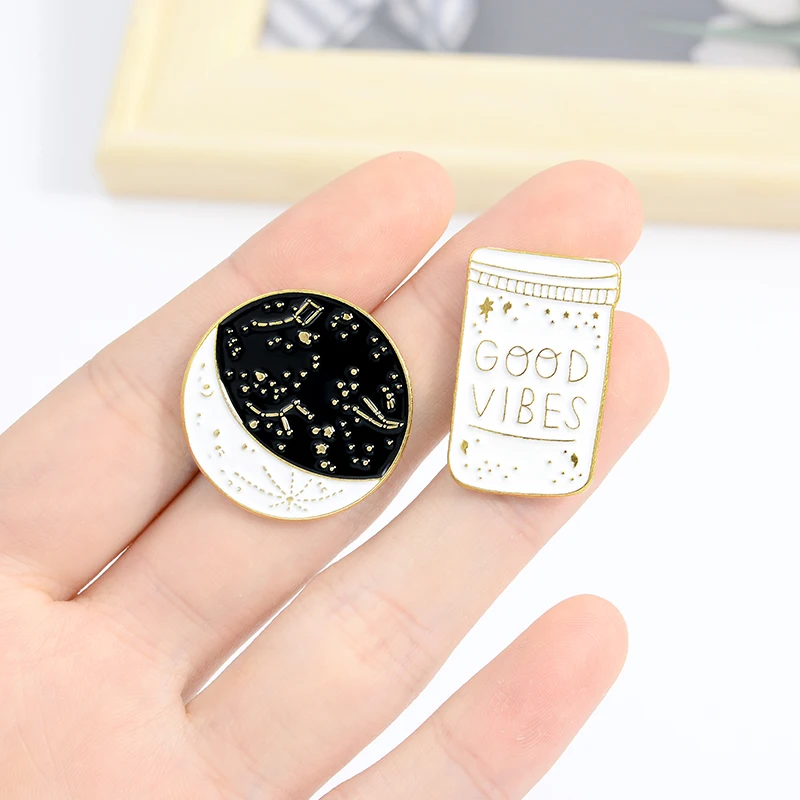 Эмалированные булавки мисс Зое GOOD VIBES созвездия звездная ночь броши на воротник
