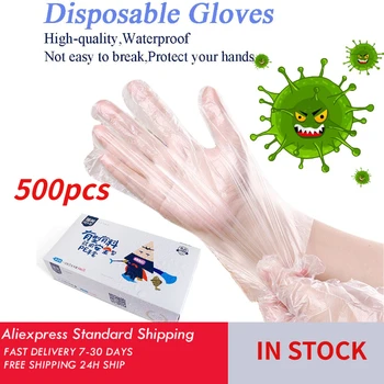 

FREE SHIPING 500pcs Disposable Gloves Plastic guanti monouso Kitchen/Food/Work/Rubber Gloves ANTI-FLU use with mask перчатки 4