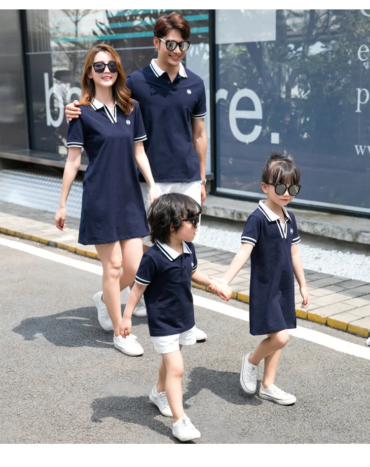 Família de Três Conjuntos de Camiseta Mãe e Filha Novos Estilos Vestido Shorts Roupa Combinando Puro Algodão Manga Curta 12 e filha roupa combinando puro algodão manga curta