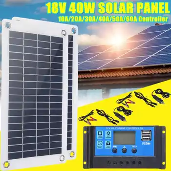 

80W Solar Panel USB 12V Monocrystalline Cell 10A - 60A Solar Charger Controller For Battery Cell Phone Charger with Battery Clip