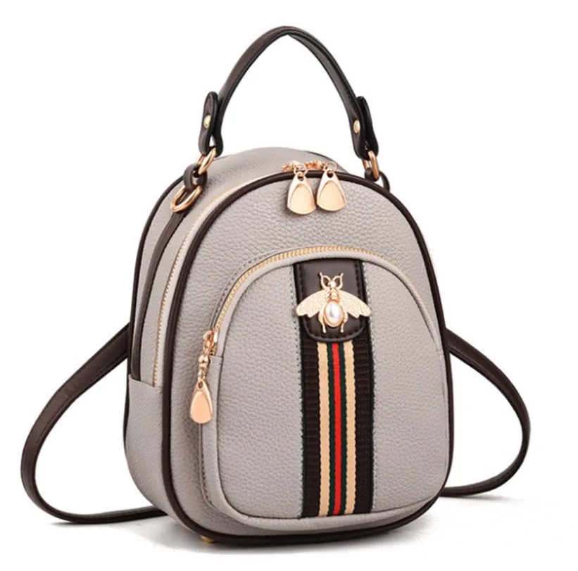 Женский маленький рюкзак из искусственной кожи, мини Модный повседневный рюкзак с пчелами - Цвет: Grey